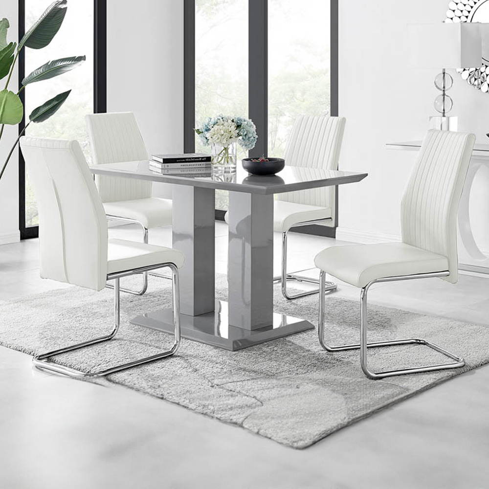 Furniturebox Molini Fontana 4 Seater Dining Set Grey Gloss White and Chrome Image 1