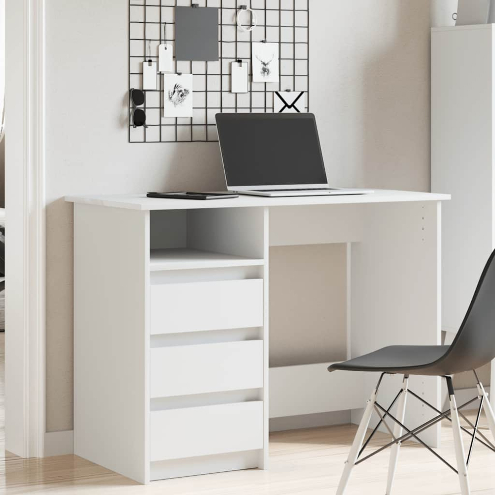 vidaXL 3 Drawer Single Shelf Computer Desk White Image 8