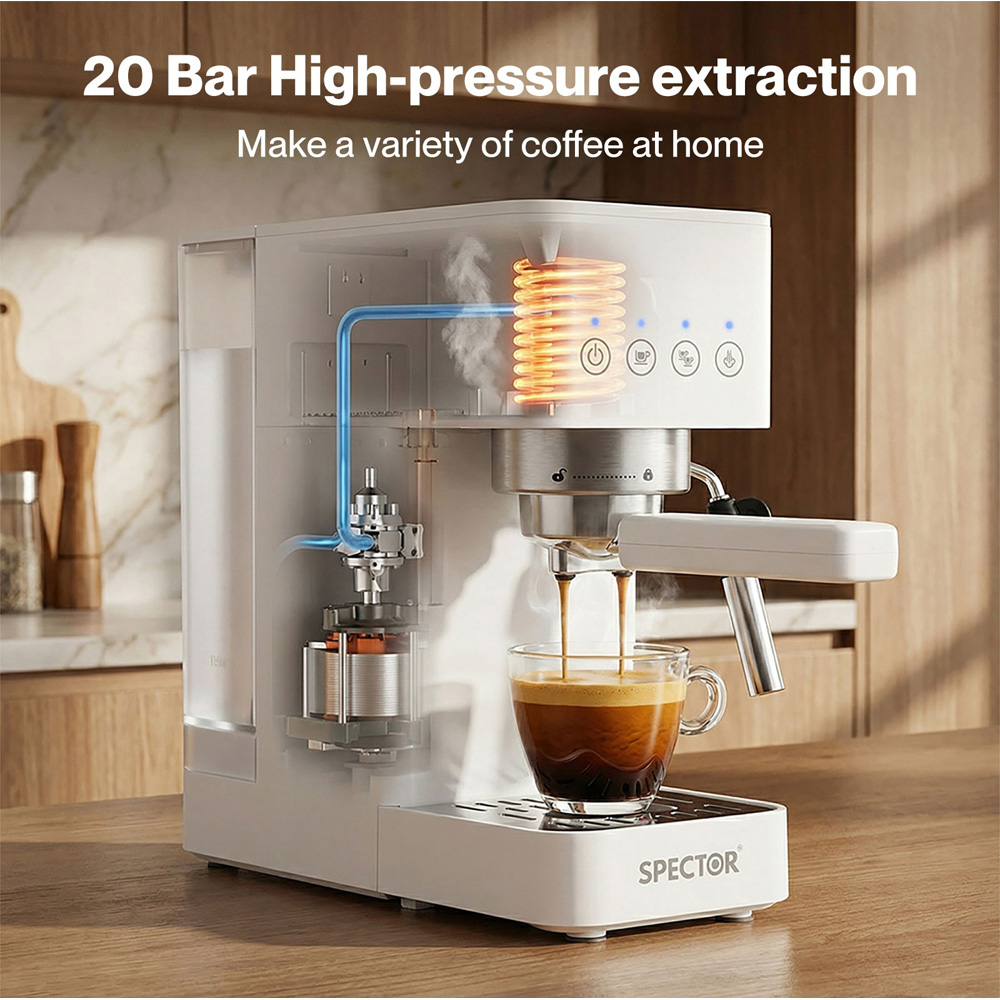 Spector COFF1006-WH-UK 20 Bar Coffee Machine Maker 1350W Image 3