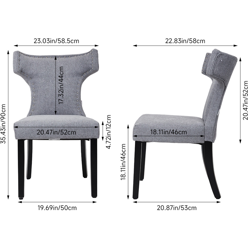 Living and Home Set of 2 Grey Linen Upholstered Dining Chairs Image 9