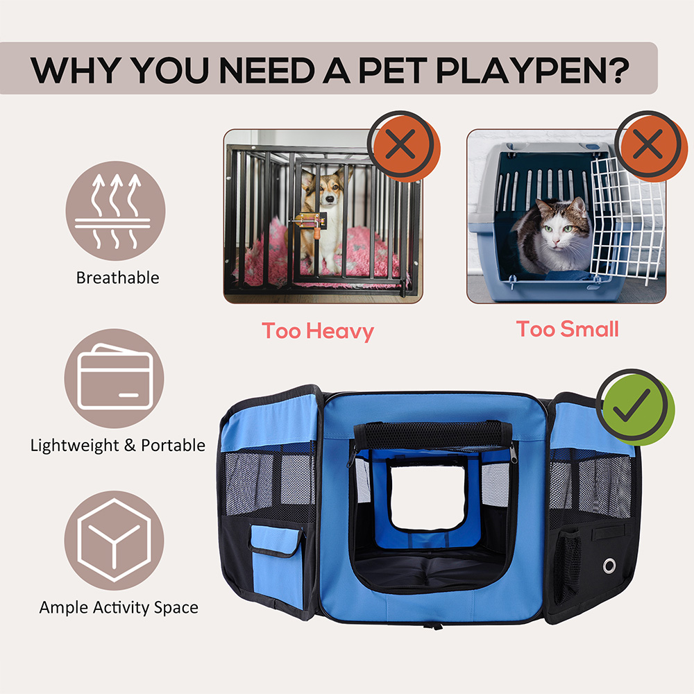 PawHut Blue and Black Fabric Pet Playpen Image 4