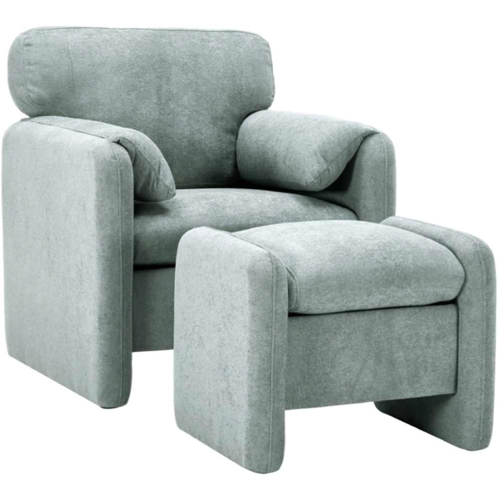 Living and Home Grey Chenille Upholstered Armchair with Footstool Image 2