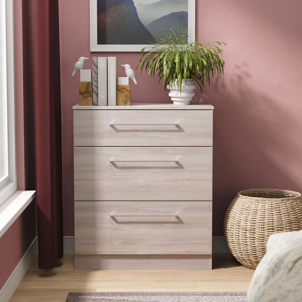 Crowndale Worcester 3 Drawer Grey Oak Deep Chest of Drawers Ready Assembled Image 7