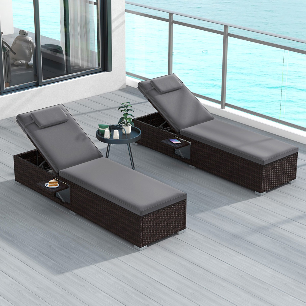 Costway Grey PE Rattan Lounge Chair with Seat Cushion Image 4