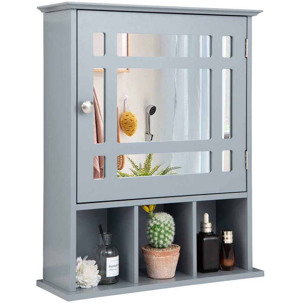 Costway Grey Mirror Door Cabinet 3 Shelf Image 2