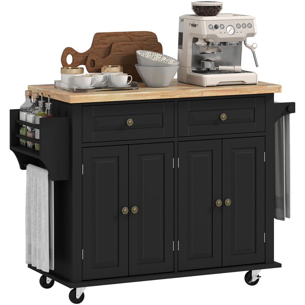 HOMCOM 4 Door 2 Drawer Black Rolling Kitchen Storage Cart Image 1