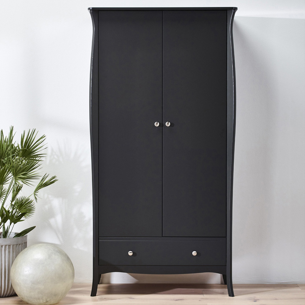 Florence Baroque 2 Door Single Drawer Black Wardrobe Image 1