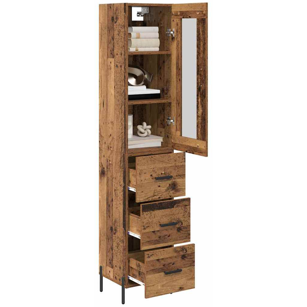 vidaXL Single Glass Door 3 Drawer Old Wood Highboard Image 3
