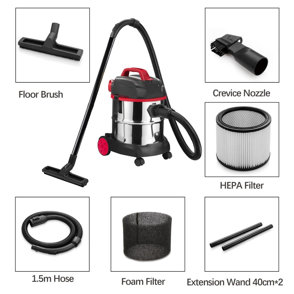 Alivio Red Wet and Dry Vacuum Cleaner with HEPA Filter 20L 1200W Image 8