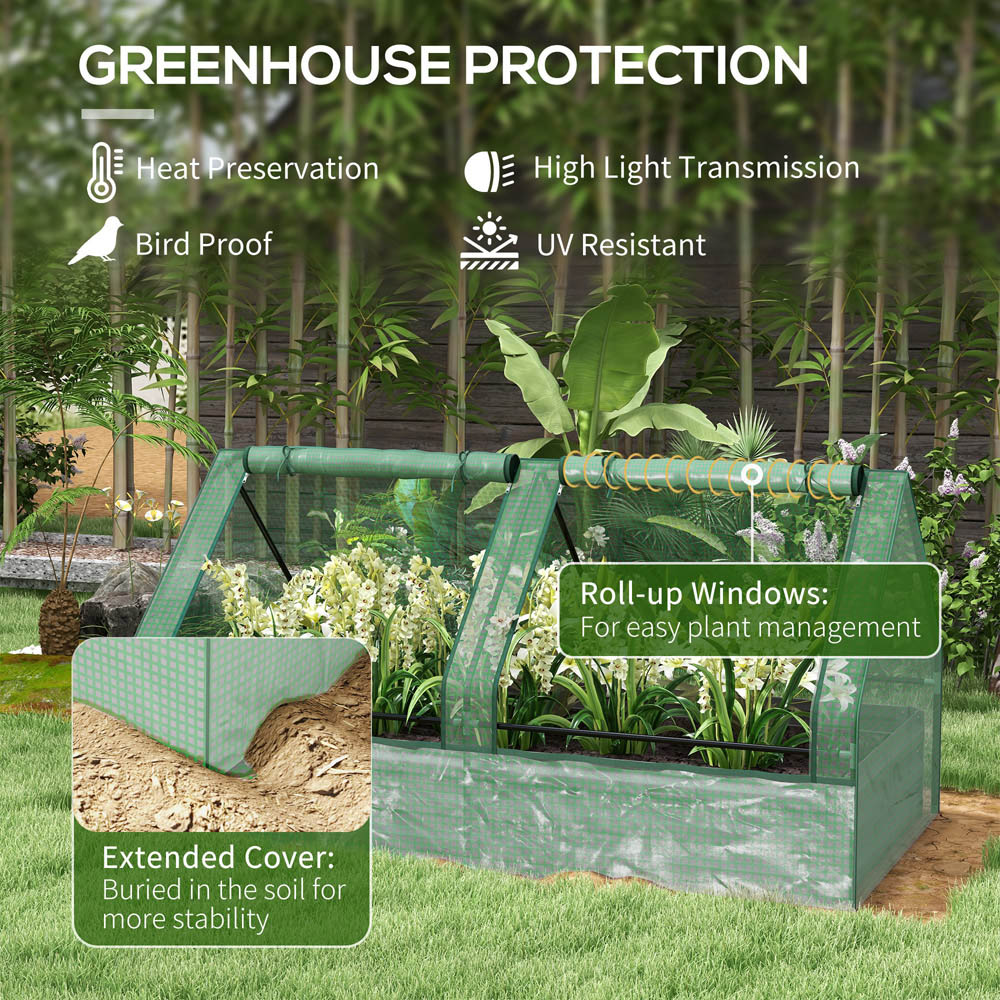 Outsunny Green and Dark Grey Raised Garden Bed Planter Box with Greenhouse Image 4