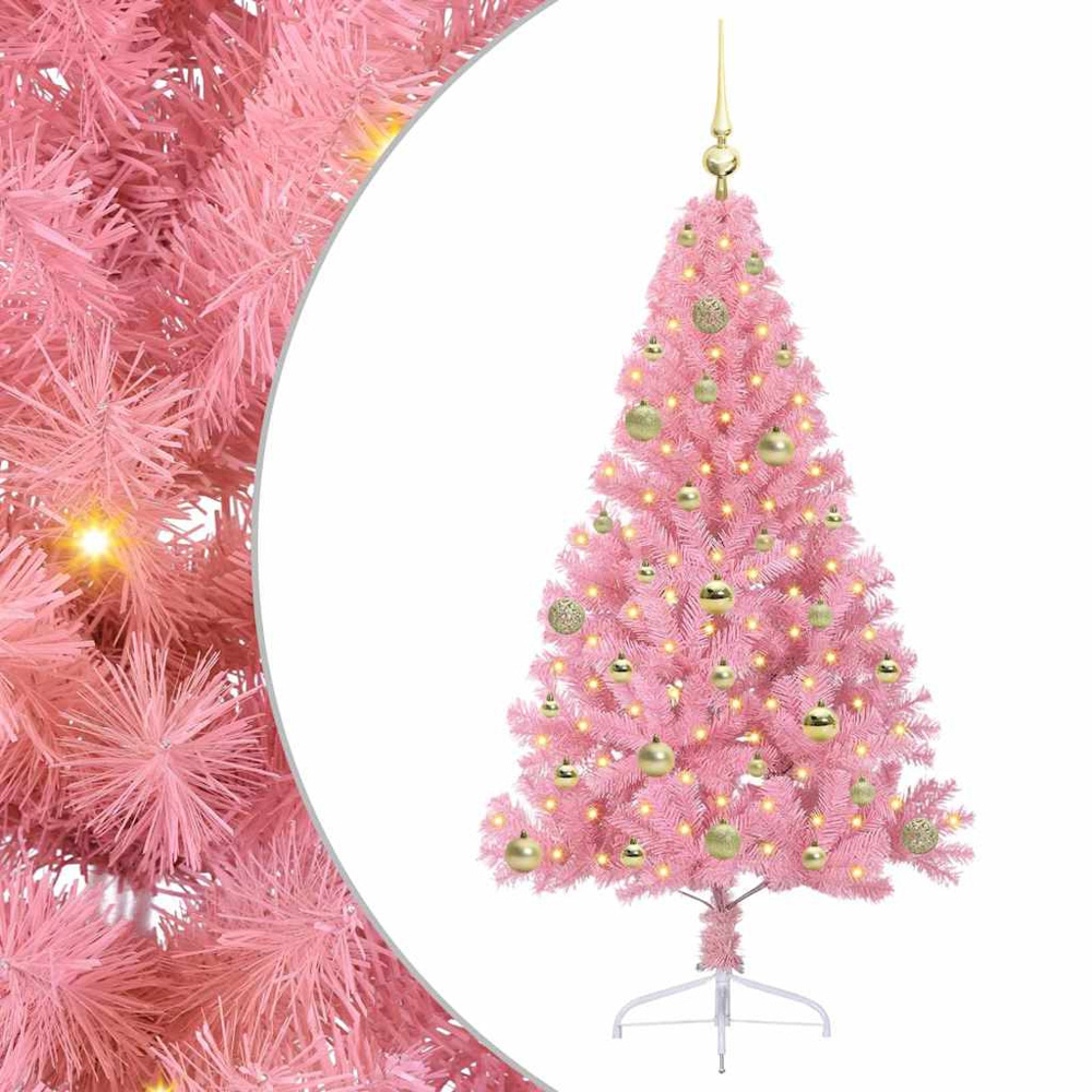 vidaXL Pre-Lit Gold Baubles Pink Artificial Christmas Tree 5ft Image 2
