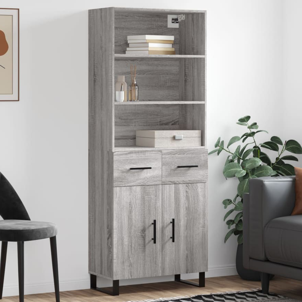 vidaXL 2 Door 2 Drawer 3 Shelf Grey Sonoma Highboard Image 1