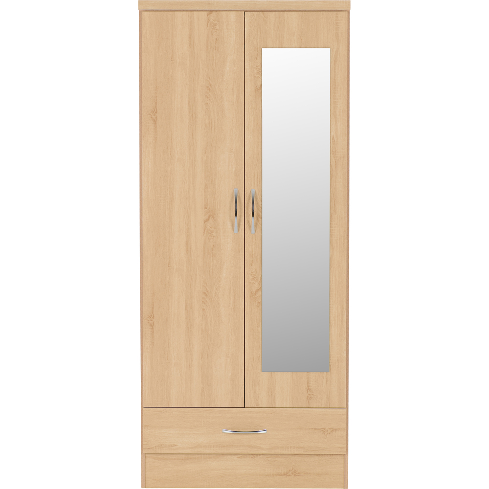 Seconique Nevada 2 Door Single Drawer Sonoma Oak Mirror Wardrobe Image 3