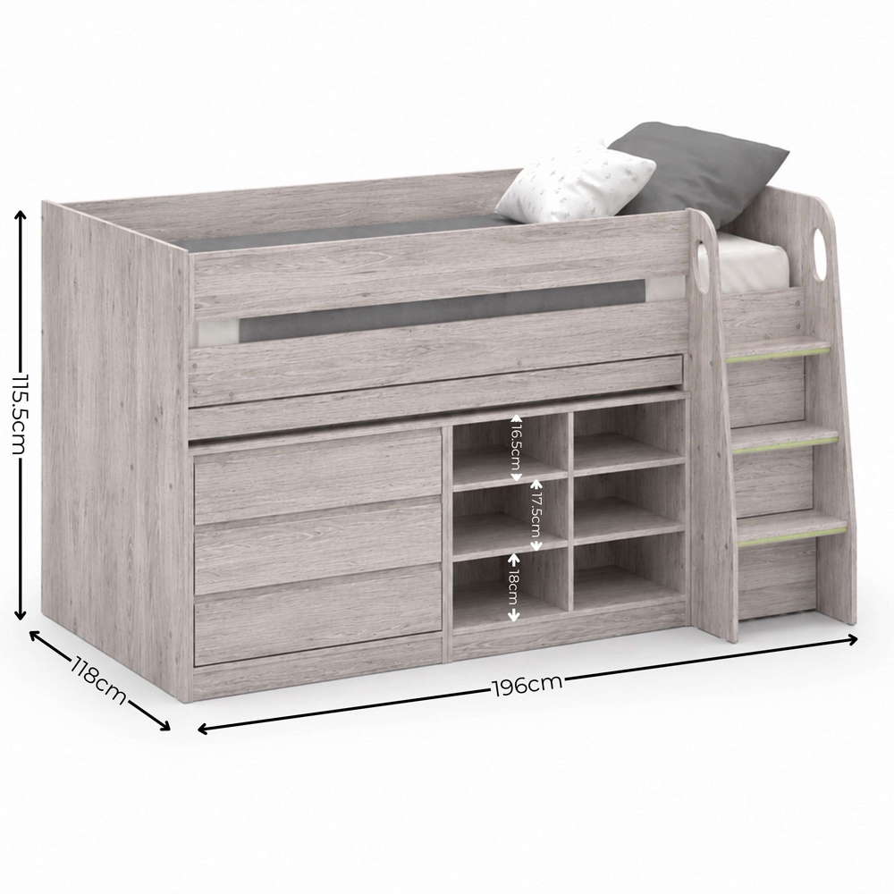 Julian Bowen Vespa Grey Oak Effect Mid Sleeper Bed with Desk Image 9
