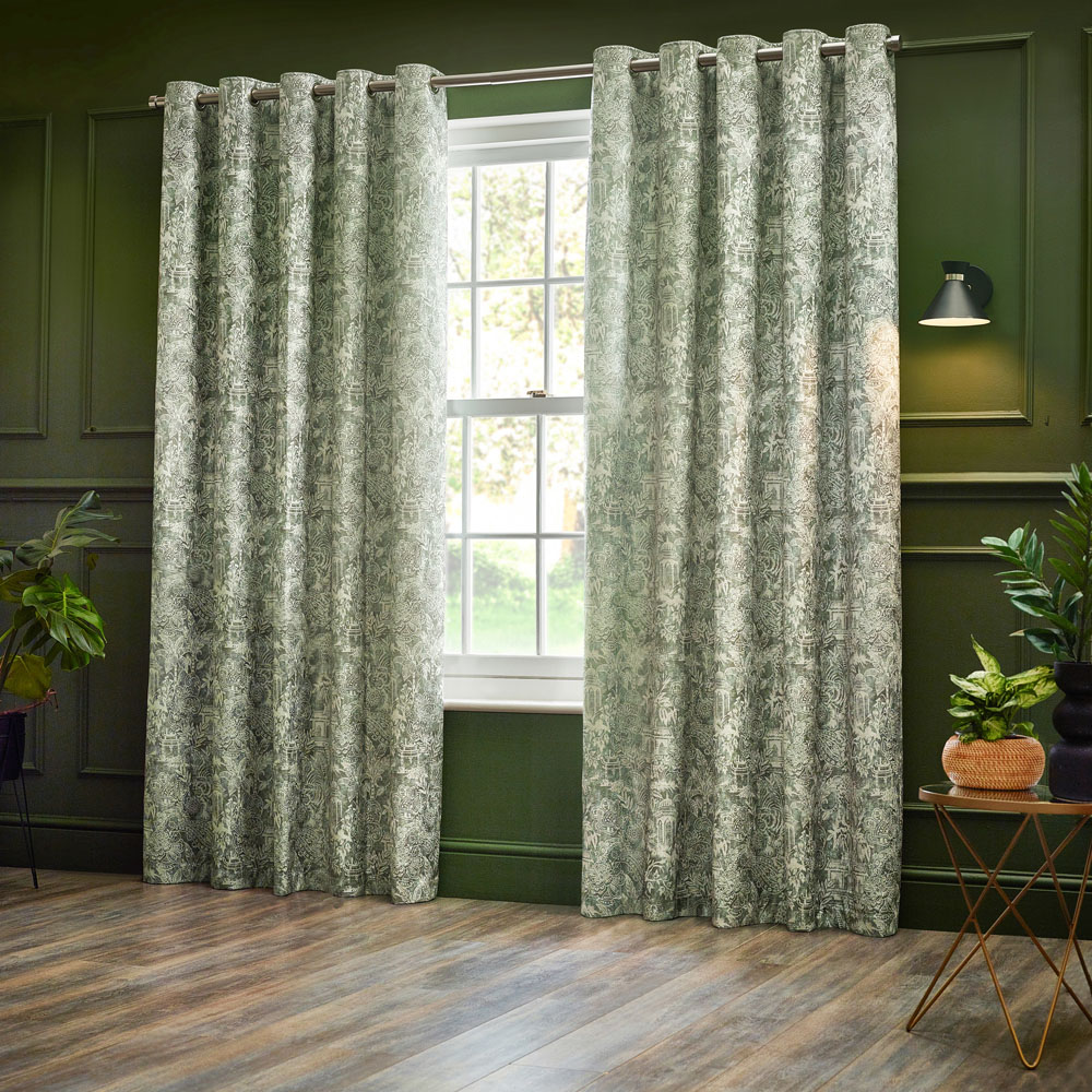 Wylder Bengal Sage Chenille Eyelet Curtains 168 x 229cm Image 1
