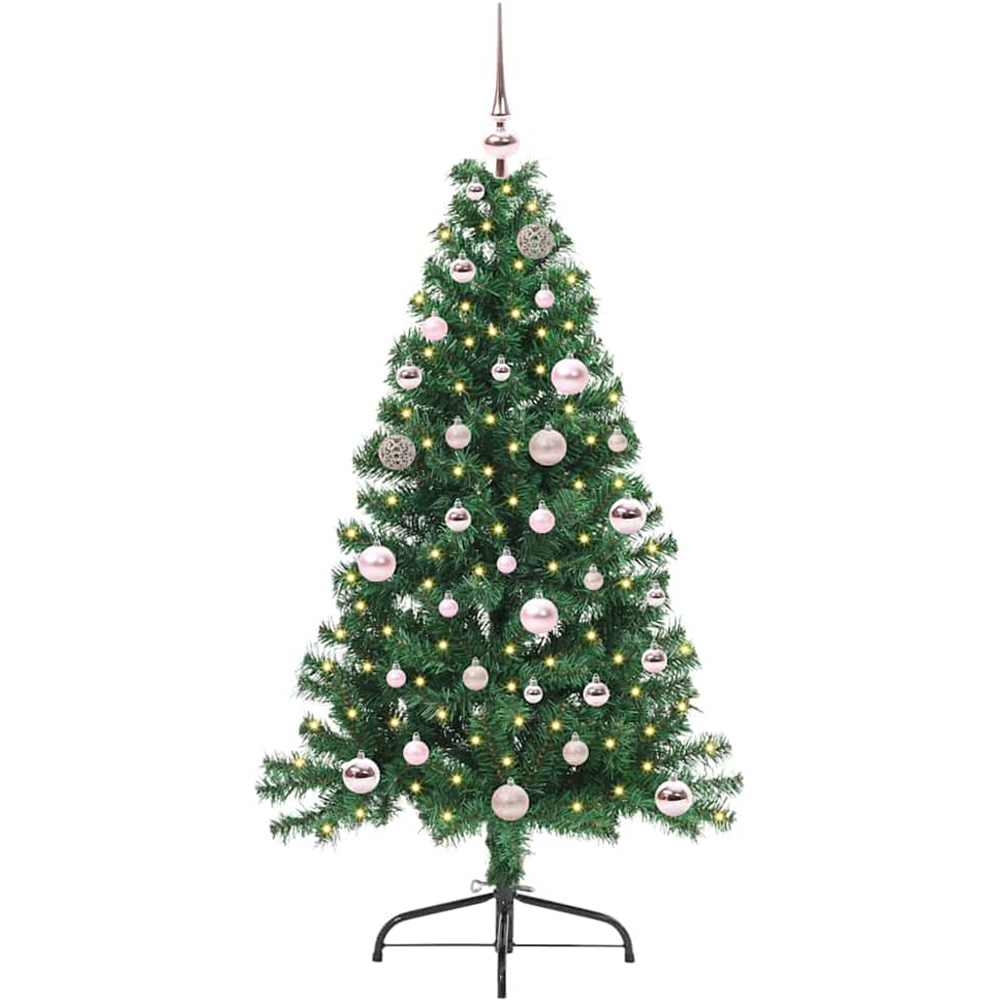 vidaXL Pre-Lit Pink Baubles Green Artificial Christmas Tree 5ft Image 1