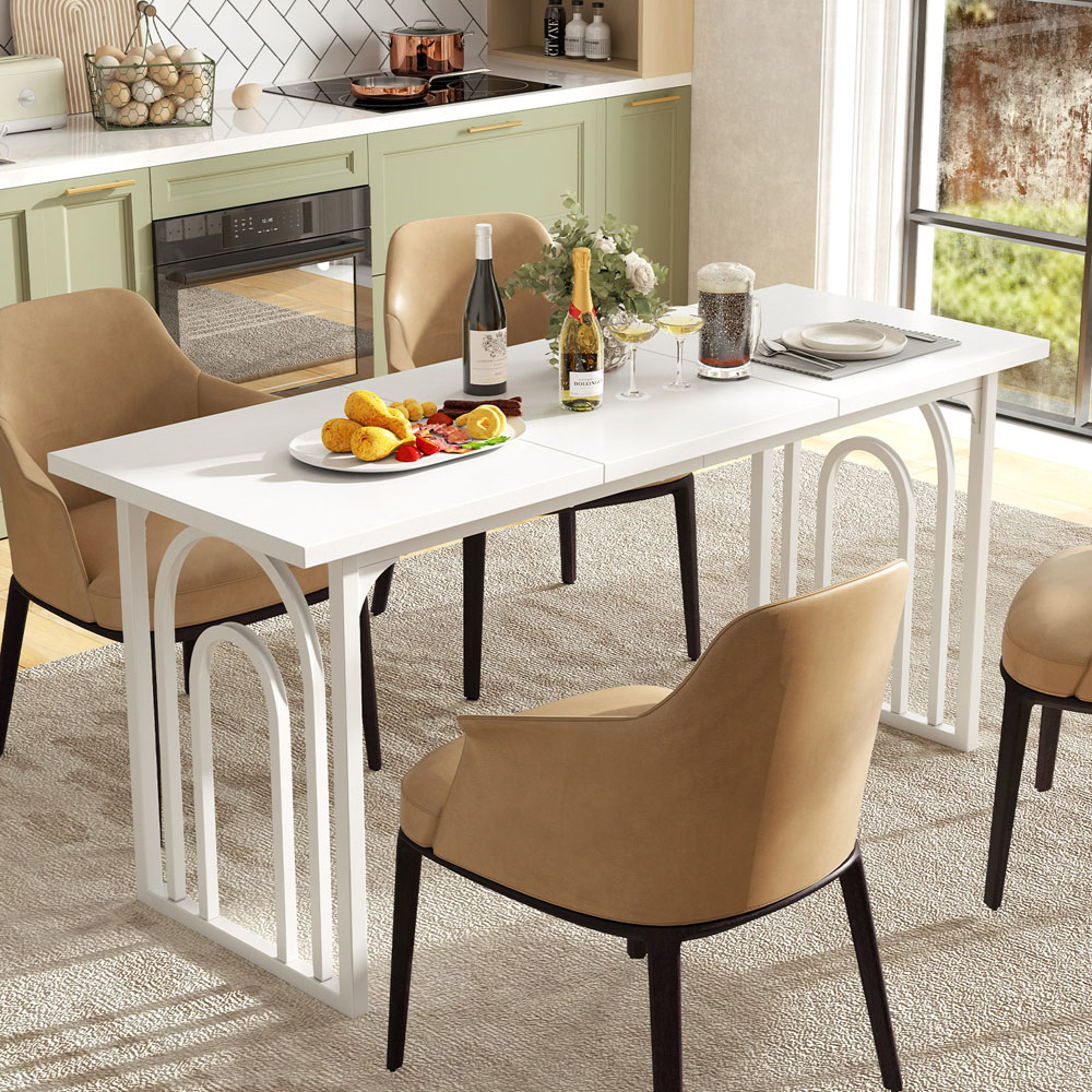 Costway 8 Seater Dining Table with Metal Legs White Image 1