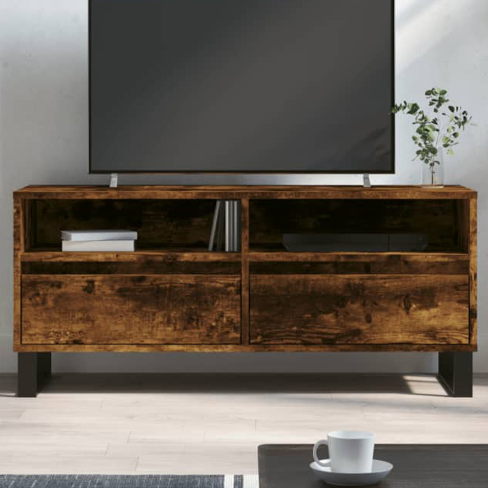 vidaXL 2 Drawer 2 Shelf Smoked Oak TV Cabinet Image 1