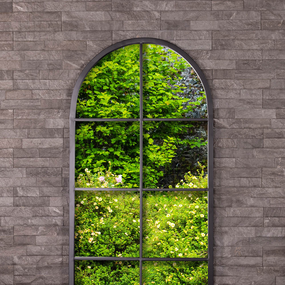 Charles Bentley Bern Black Arch Window Outdoor Wall Mirror 165 x 55cm Image 4