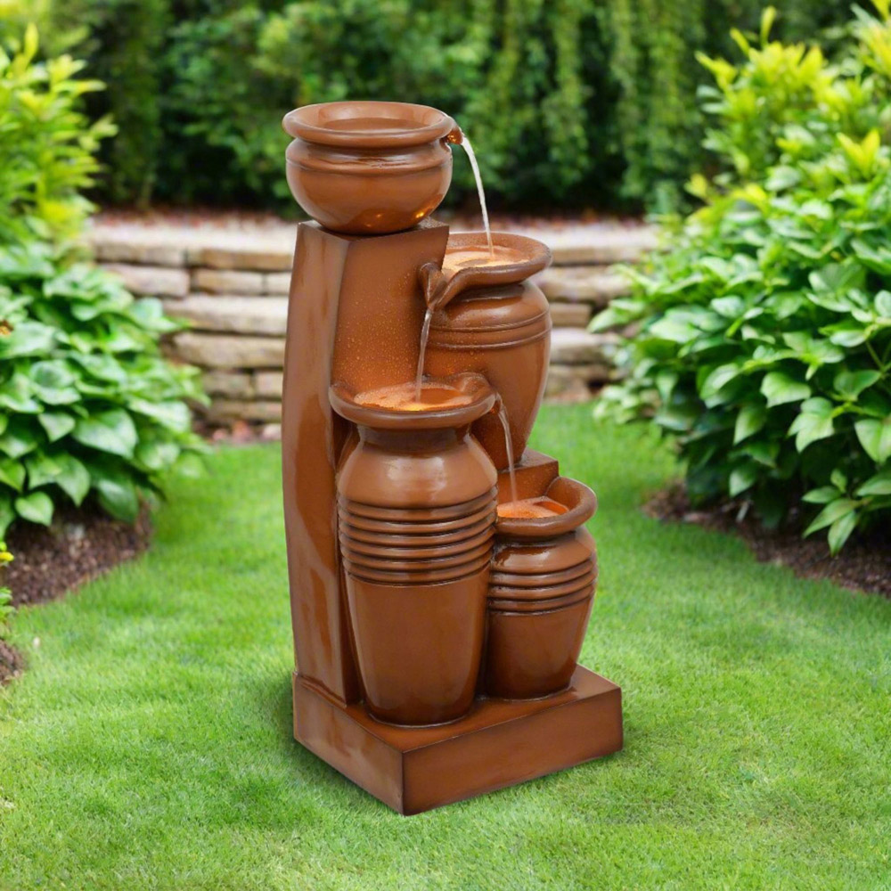 Teamson Home 4-TierLED Solar Powered Terracotta Cascading Urn Outdoor Waterfall Fountain Image 2