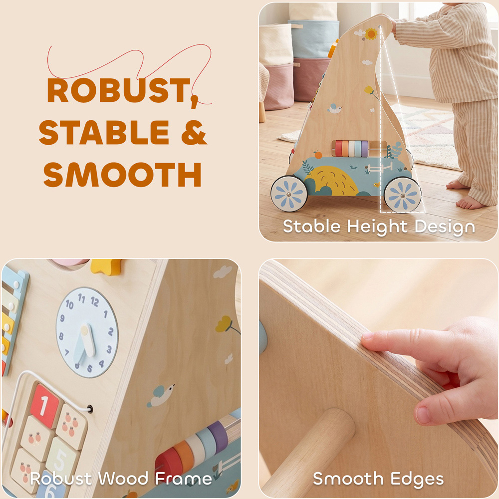 AIYAPLAY Wooden Baby Walker with Detachable Dual-Sided Activity Board Image 7