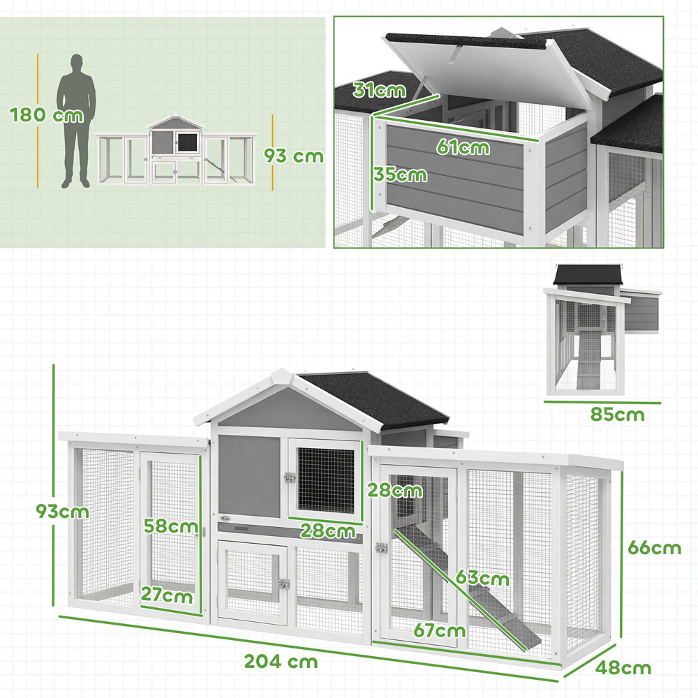 PawHut Wooden Chicken Coop with Nesting Box Run Image 9