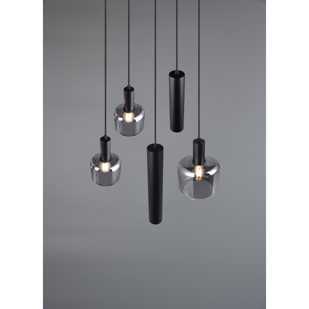 TRIO Mataro 5 Light Matt Black Ceiling Pendant Light Image 3