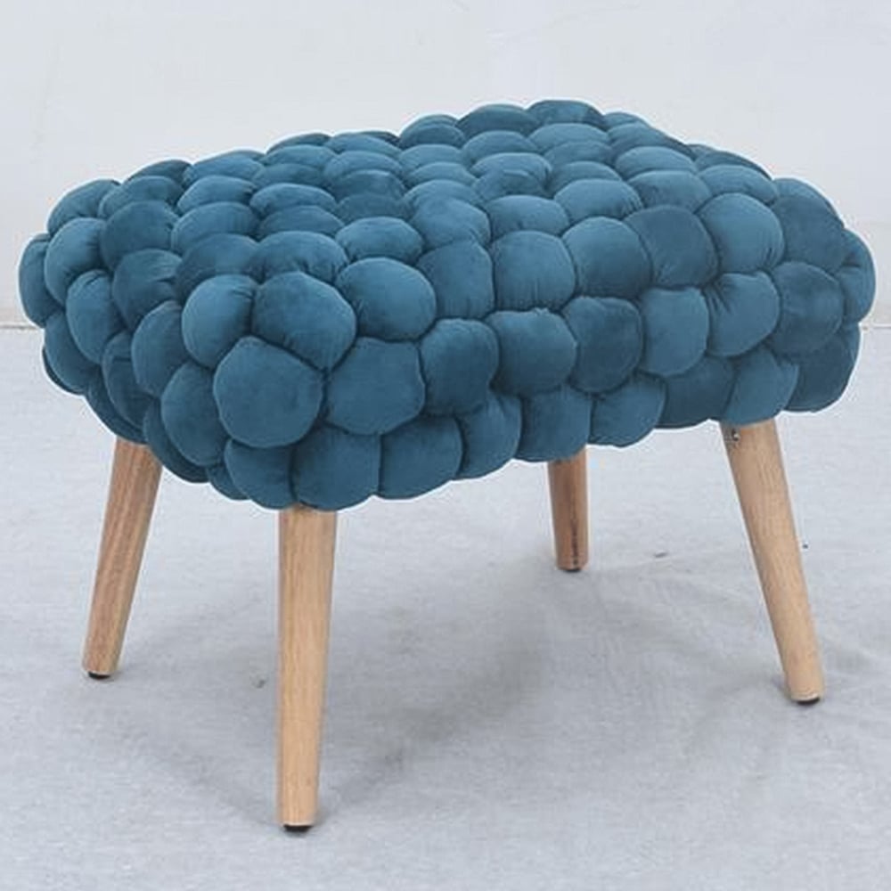 Artemis Home Cushla Teal Bubbly Velvet Small Footstool Image 1