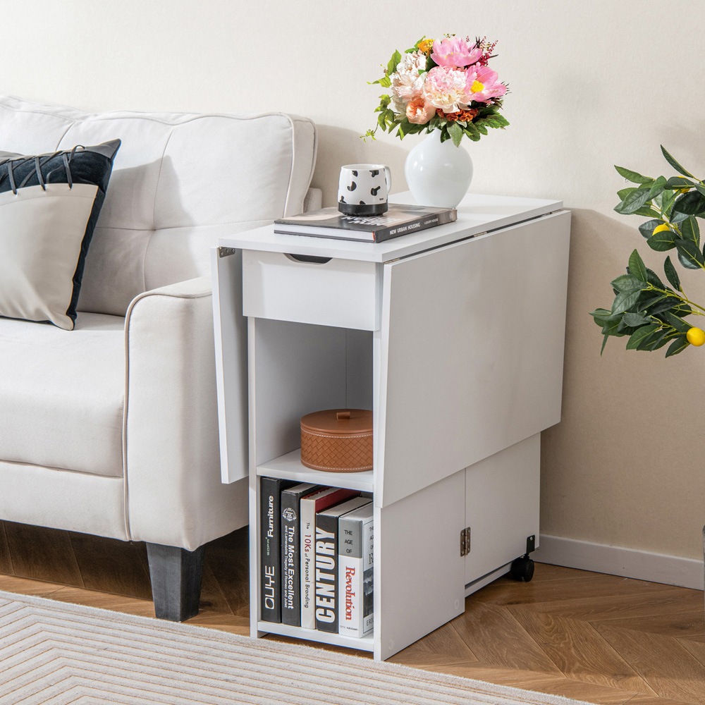 Costway 4 Seater Foldable Dining Table with Wheels White Image 4