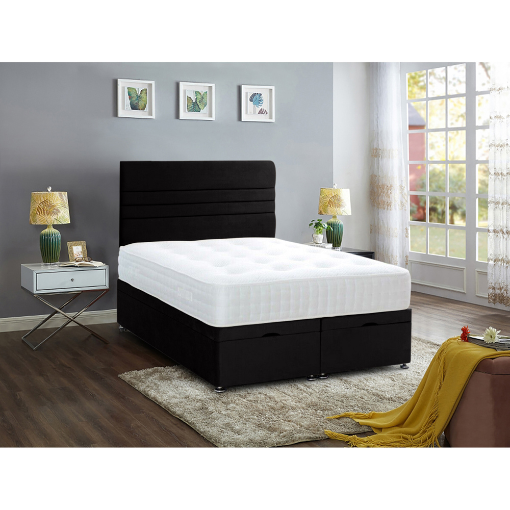 Eleganza Home Napster King Size Black Plush Velvet Divan Ottoman Bed with Lined Headboard Image 2