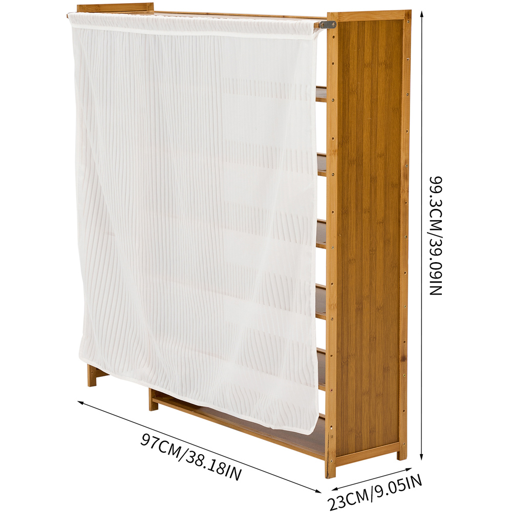 Living and Home 9 Shelf Natural Bamboo Shoe Rack with Dust Cover Image 8