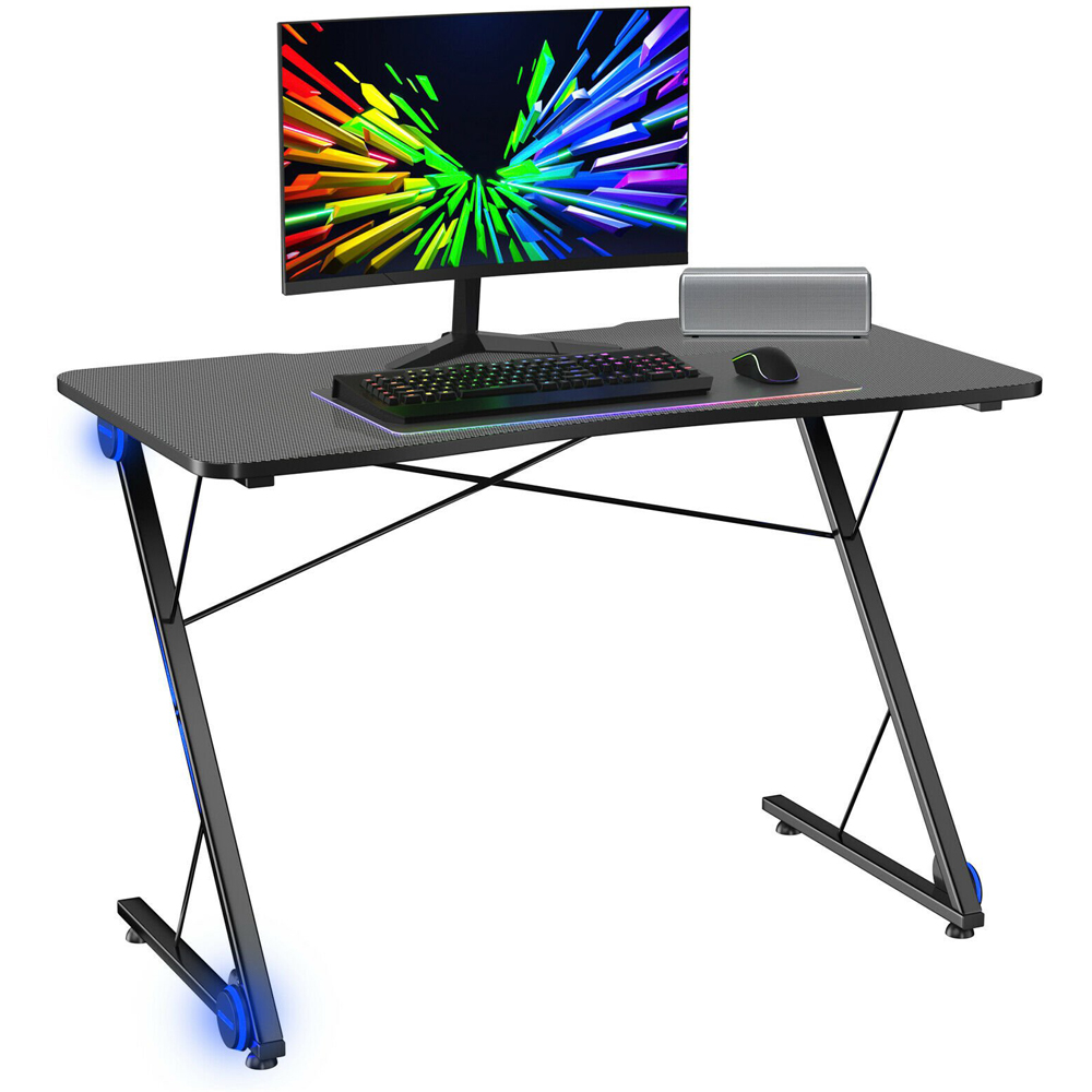 Costway Z Shaped Ergonomic Gaming Desk with Blue Lights Image 3