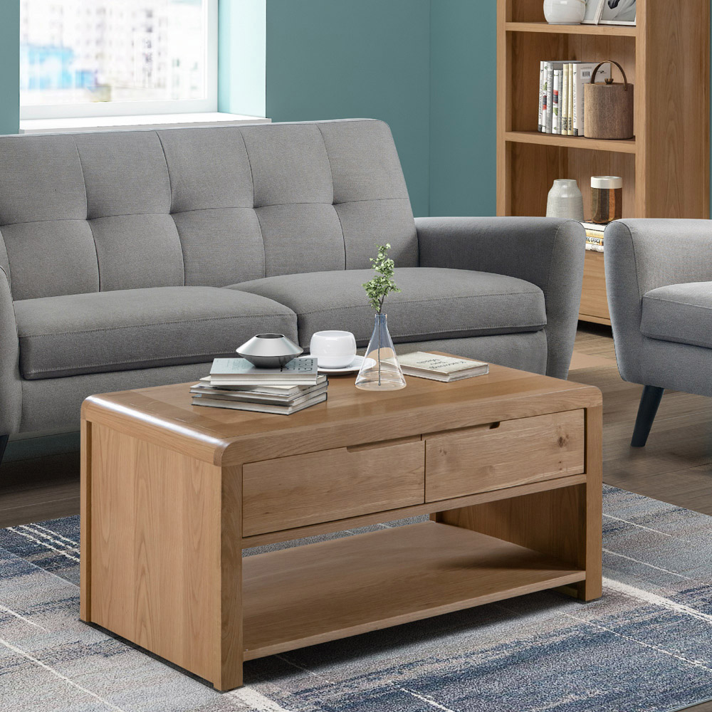 Julian Bowen Curve Single Drawer Oak Coffee Table Image 7