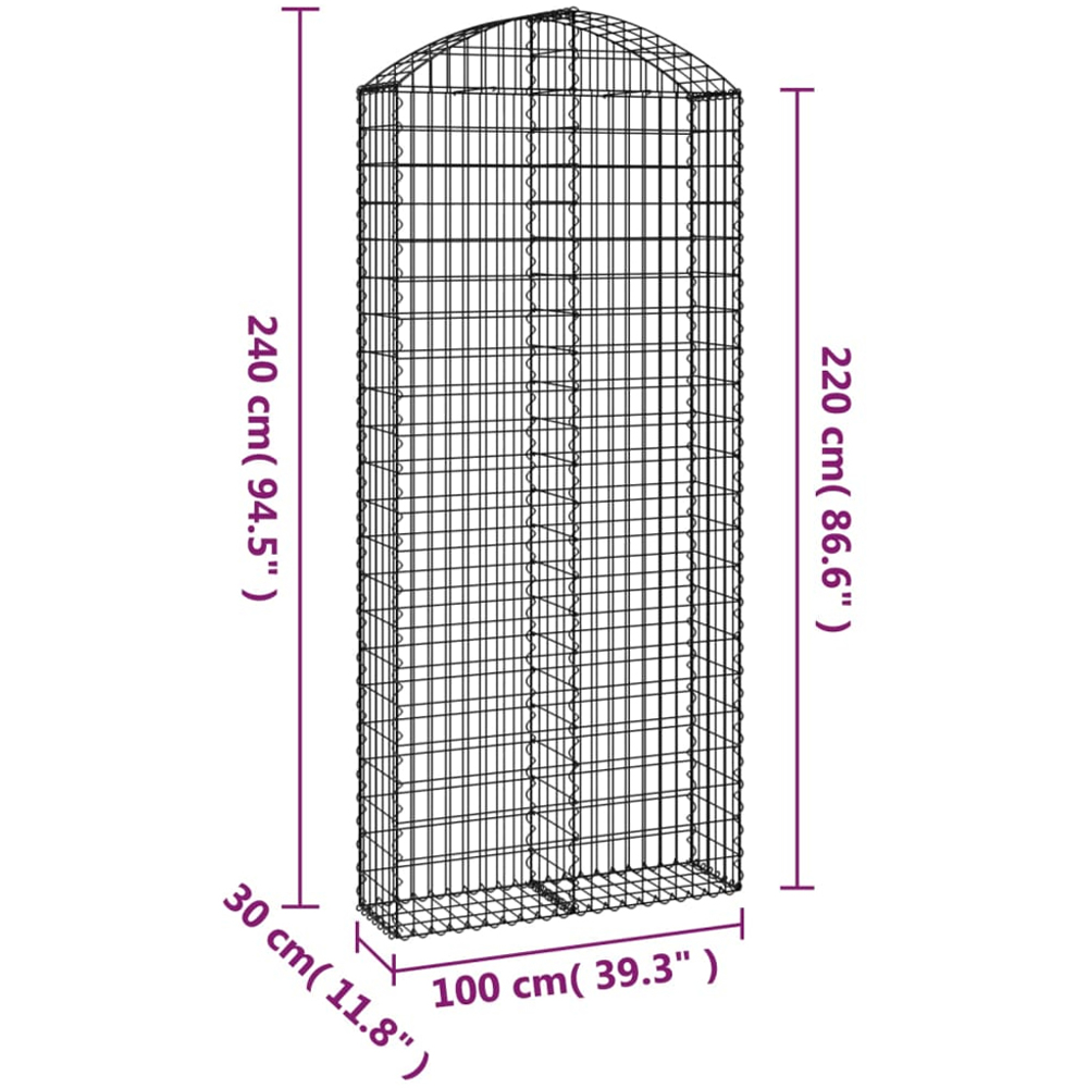 vidaXL Silver Galvanised Iron Arched Gabion Basket 100 x 30 x 220/240cm Image 4