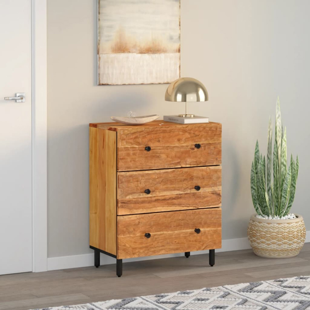 vidaXL 3 Drawer Solid Acacia Wood Side Cabinet Image 9