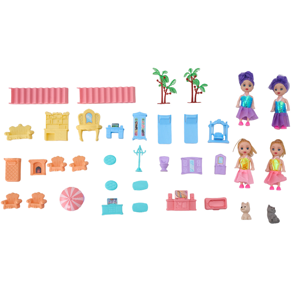 H&O Direct 245 Piece Kids Pink 4 Storey Dollhouse Playset with Furniture Image 3