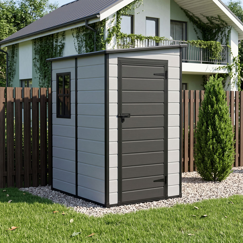 Living and Home 5 x 4ft Plastic Pent Garden Storage Shed with Floor Image 1