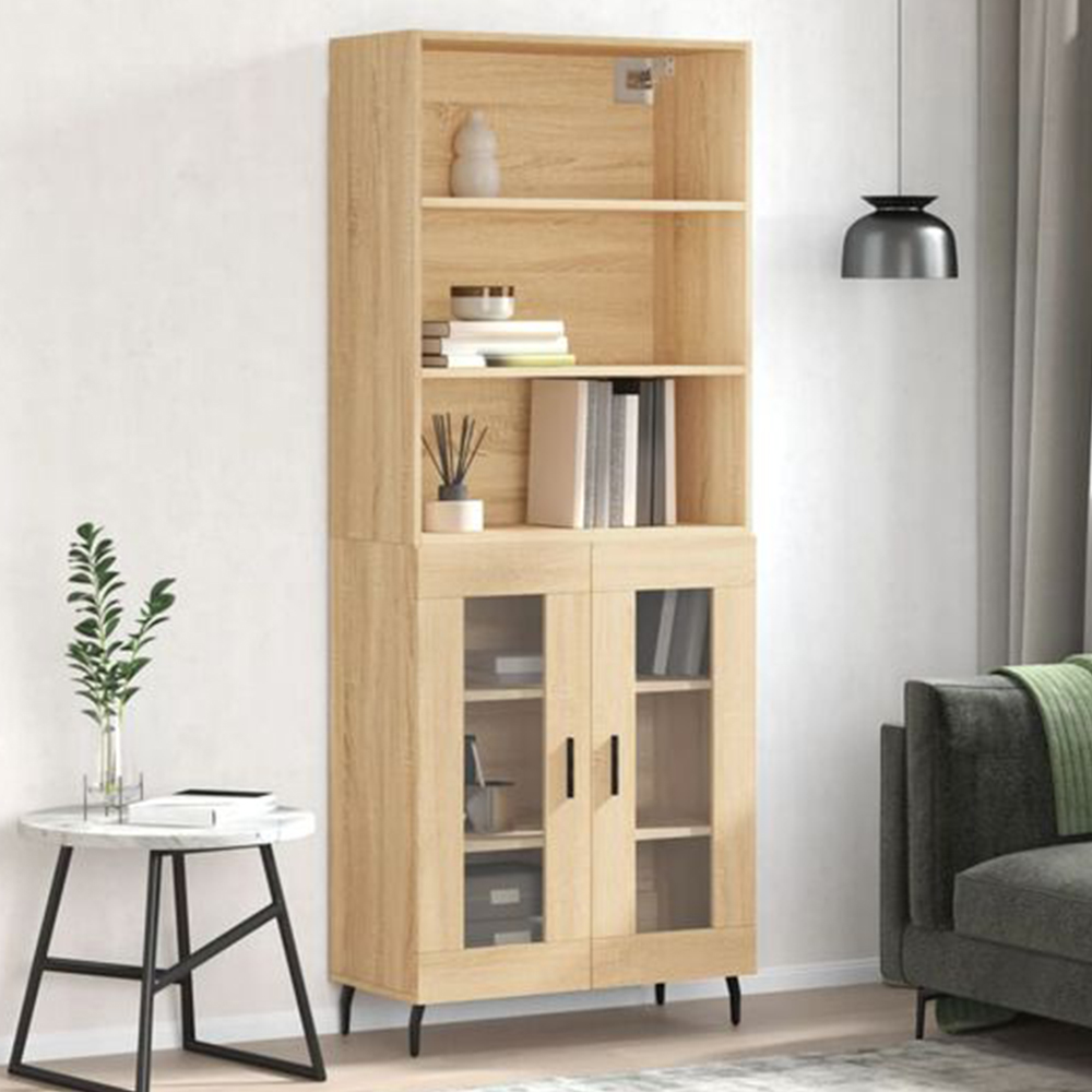 vidaXL 2 Glass Door 3 Shelf Sonoma Oak Highboard Image 1