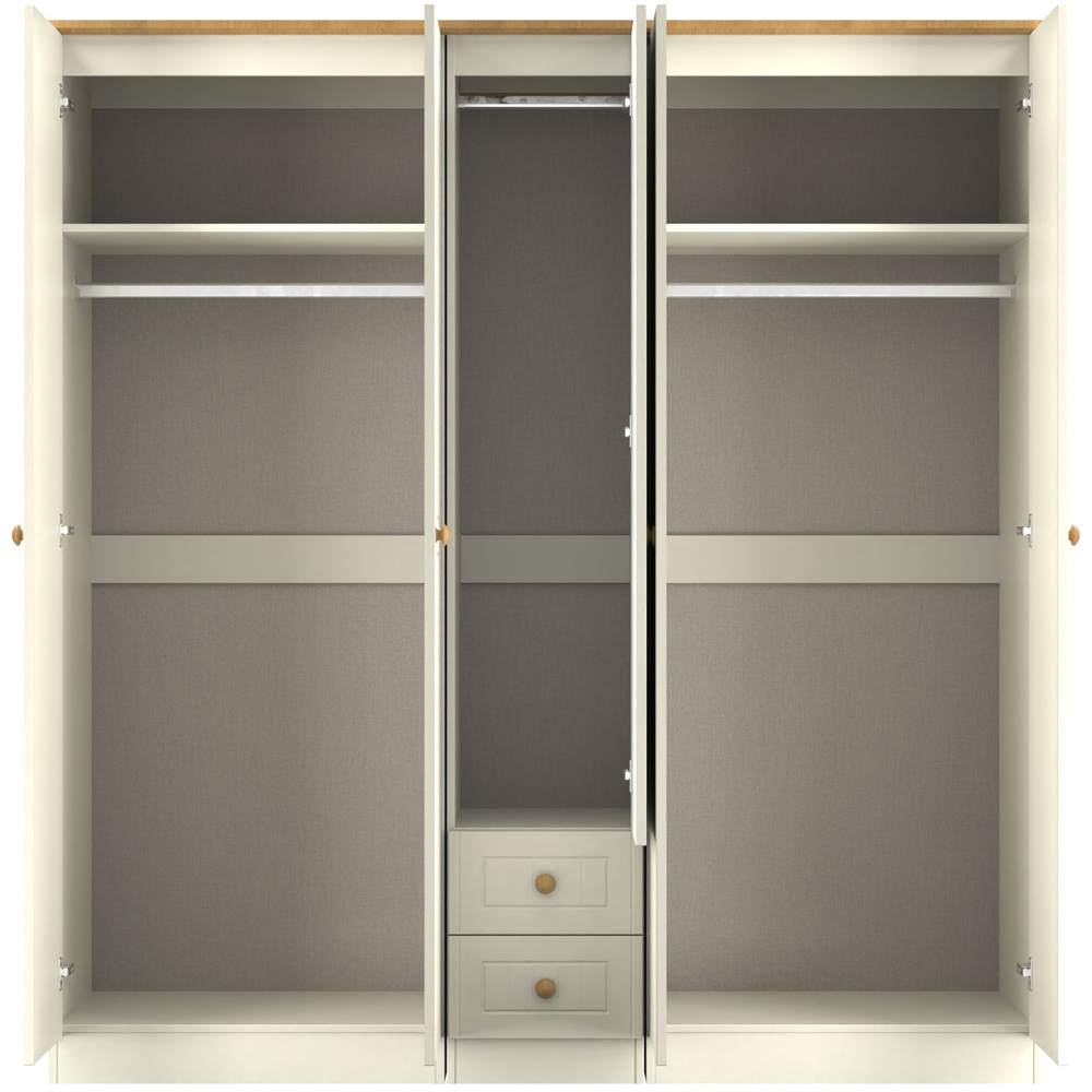Crowndale Warwick 5 Door 2 Drawer Cream Ash and Modern Oak Wardrobe Ready Assembled Image 6