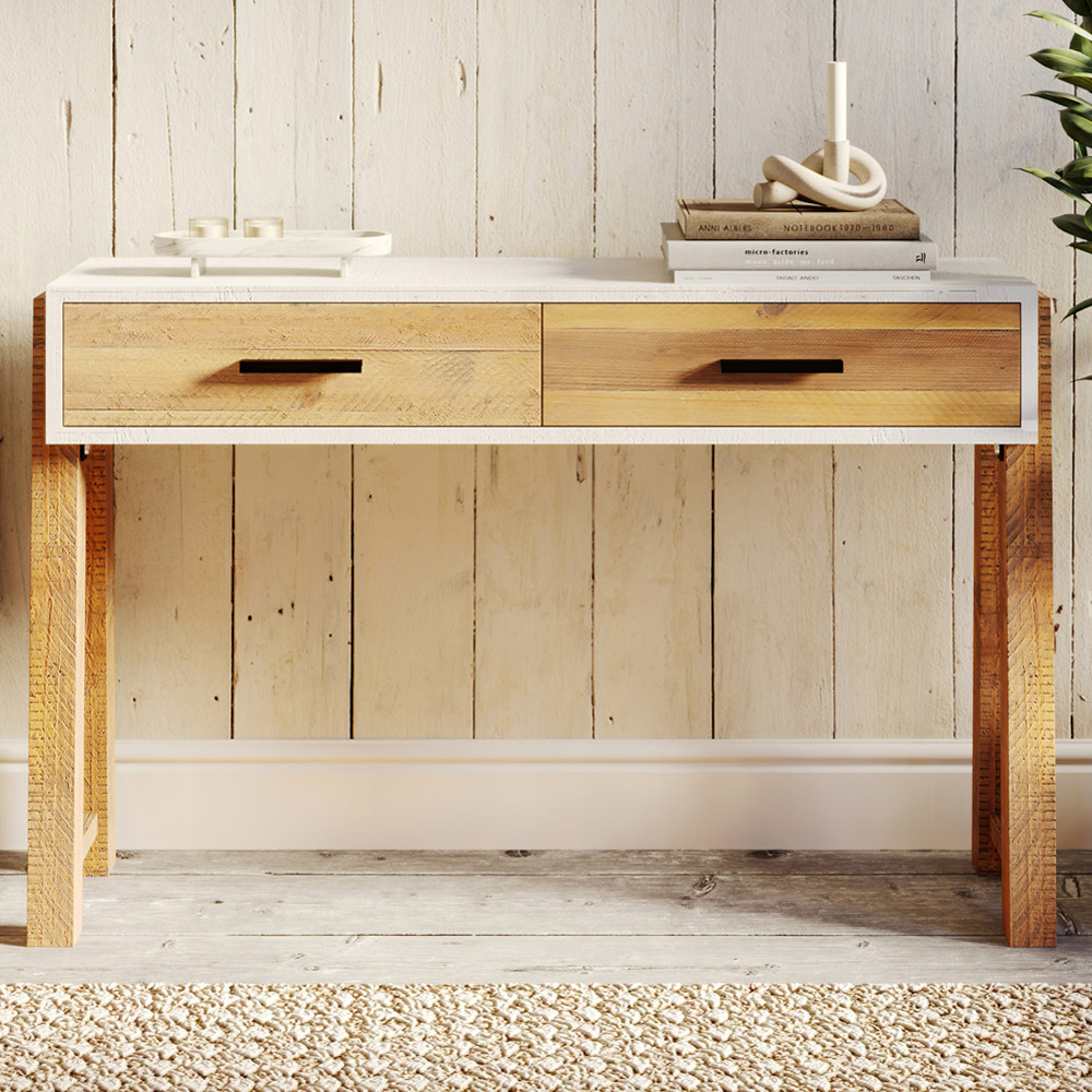 Baumhaus Trinity 2 Drawer White and Brown Open Console Table Image 1