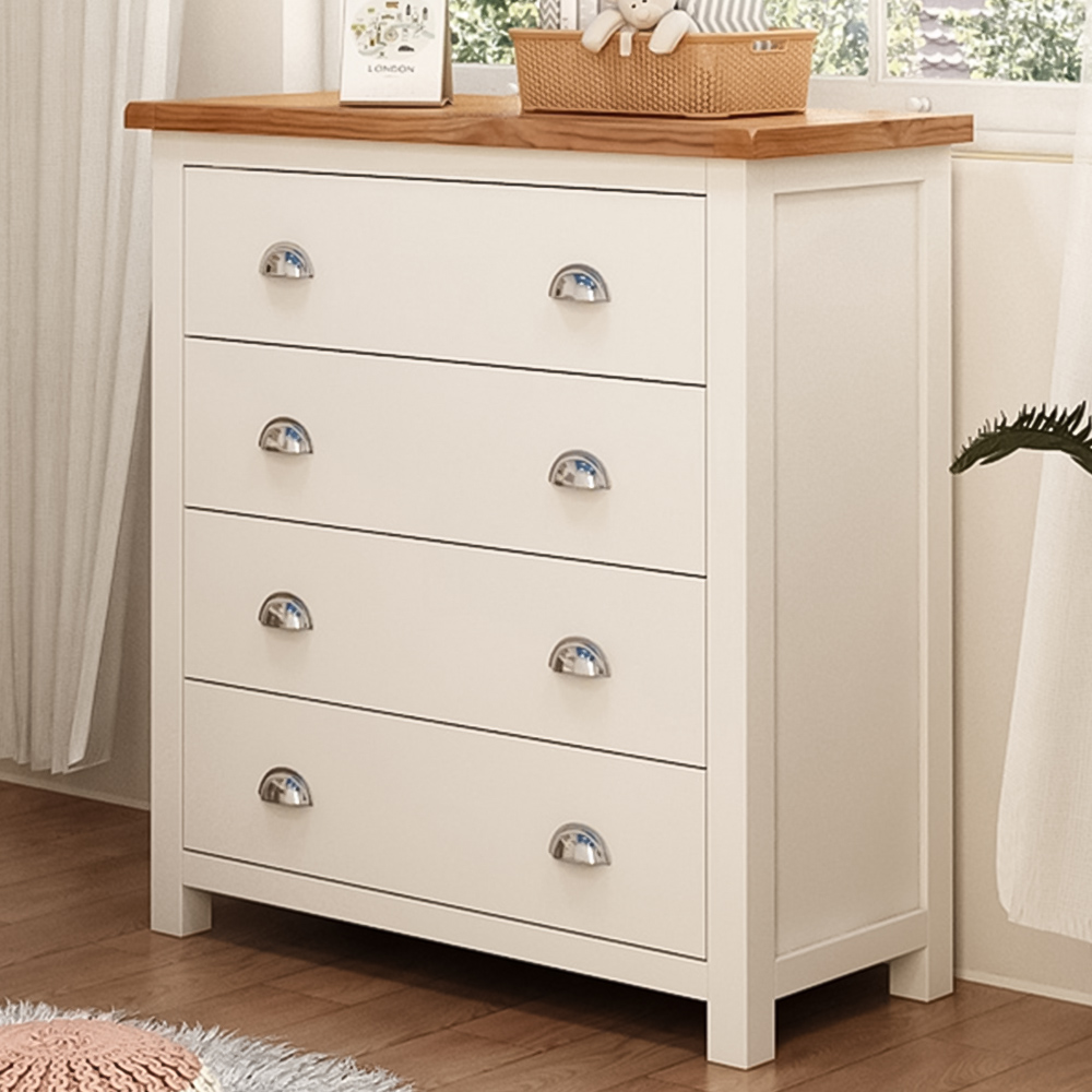 Lovere 4 Drawer Off White Chest of Drawers with Chrome Cup Handles Image 1