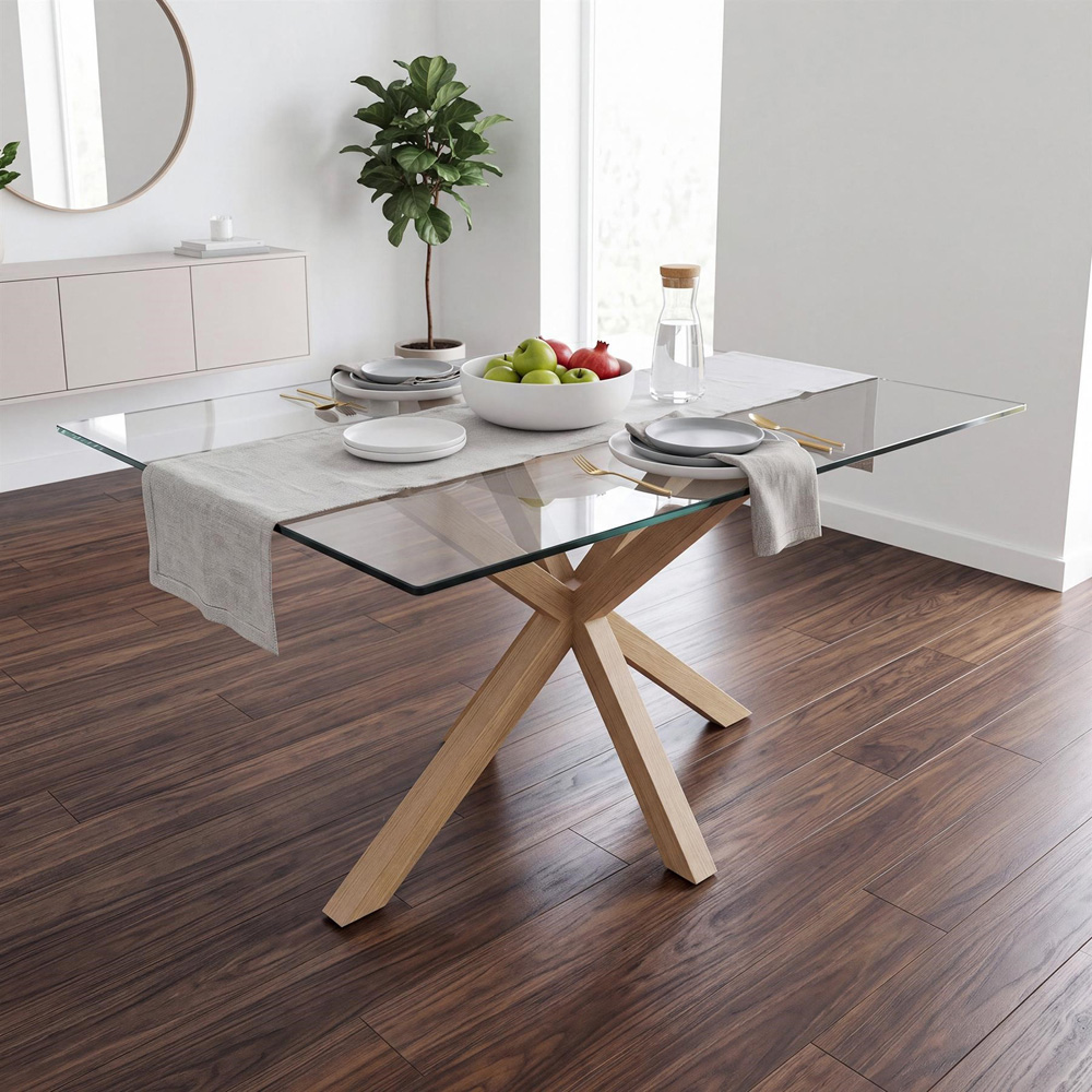 Kosy Koala 4 Seater Tempered Glass Velvet Dining Bench Set Beige Image 8