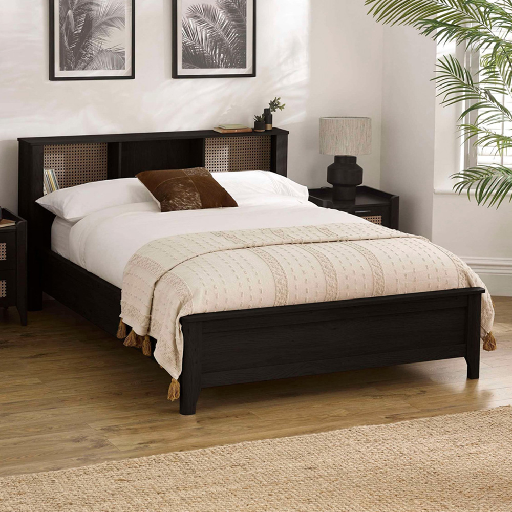 Julian Bowen Sydney Double Black Ash Effect Rattan Print Bookcase Bed Frame Image 1