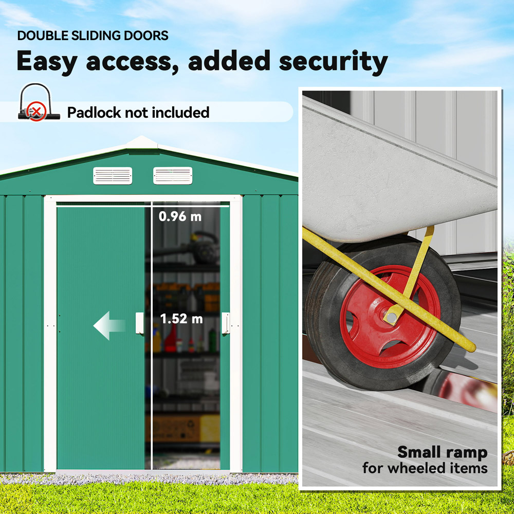 Outsunny 9 x 6ft Green Metal Apex Garden Shed Image 4