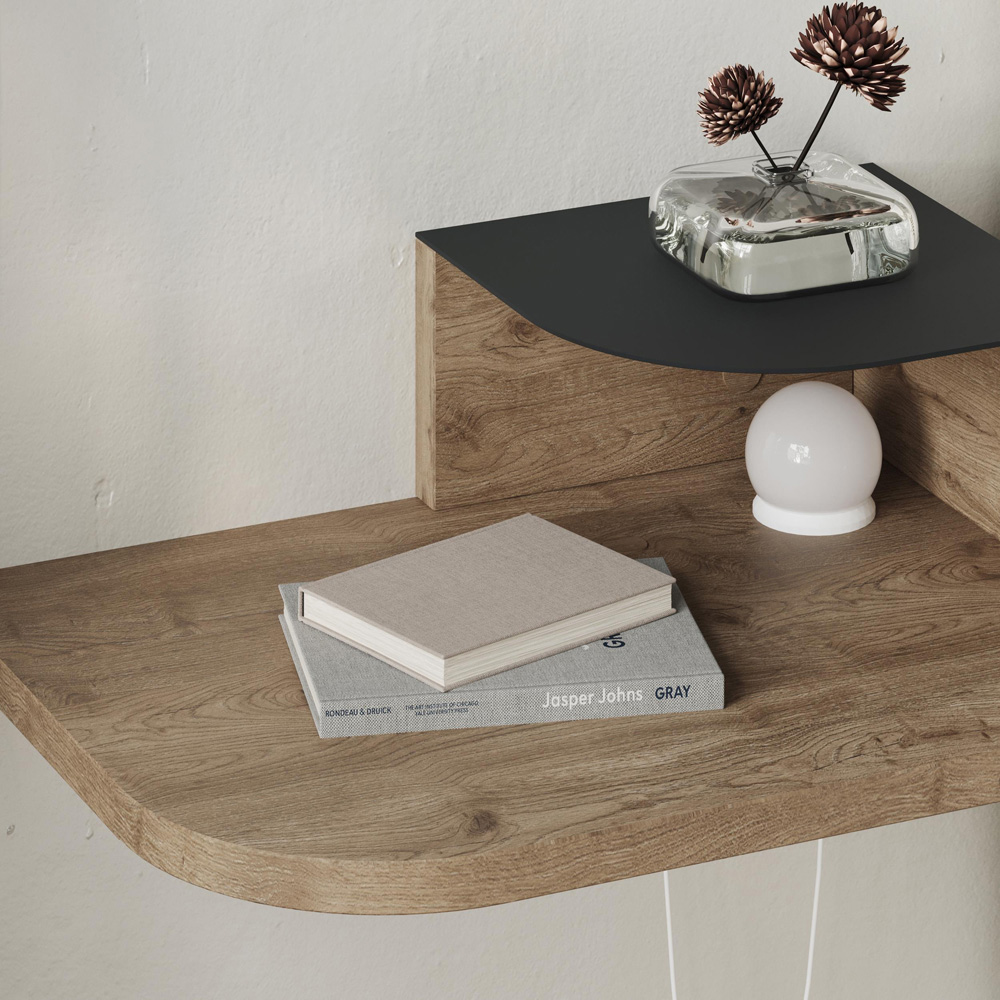 Decortie Luno 2-Tier Natural Oak Wall Mounted Bedside Table with Night Light Image 3