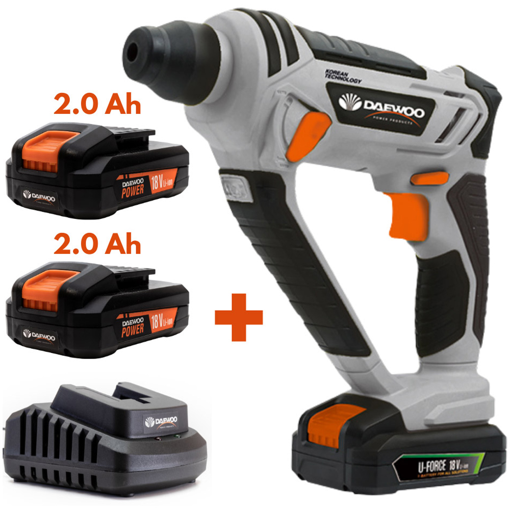 Daewoo U-Force 18V 2 x 2Ah Lithium-Ion Rotary Hammer SDS Drill with Battery Charger Image 4