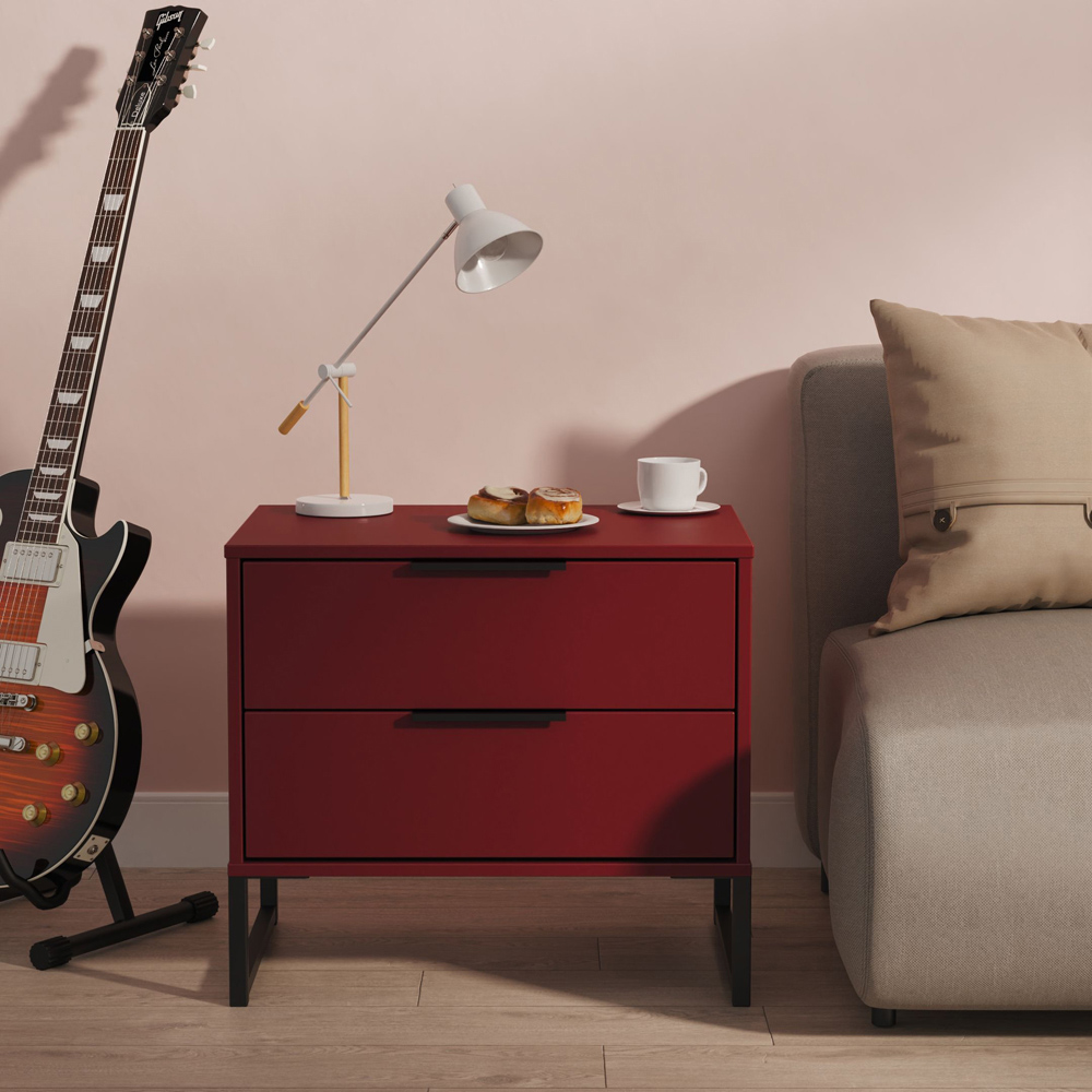 Crowndale Hong Kong 2 Drawer Red Matt Side Table Ready Assembled Image 7