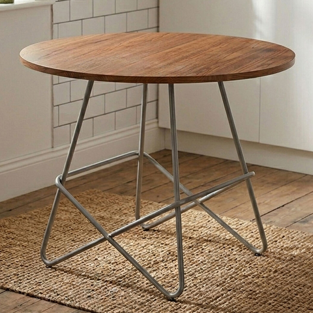 Premier Housewares Grey Metal and Elm Wood Round Coffee Table Image 1