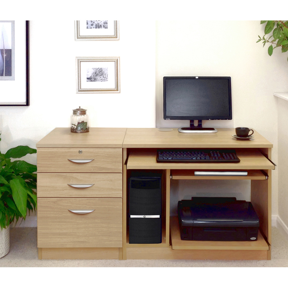 R White Cabinets 2 Drawer Single Cabinet Set-06 Computer Desk Light Brown Image 4