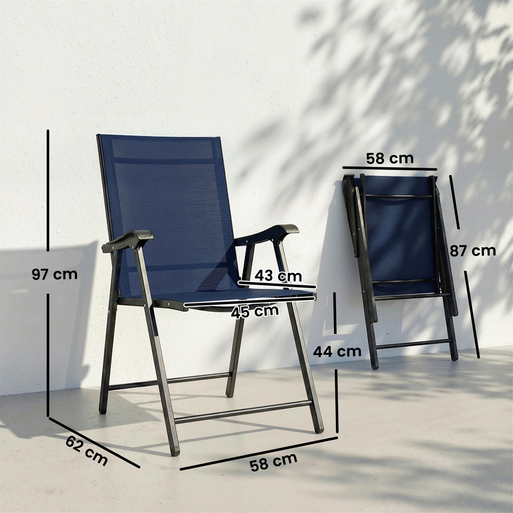 Outsunny Set of 2 Navy Blue Foldable Garden Chairs with High Back and Armrests Image 9